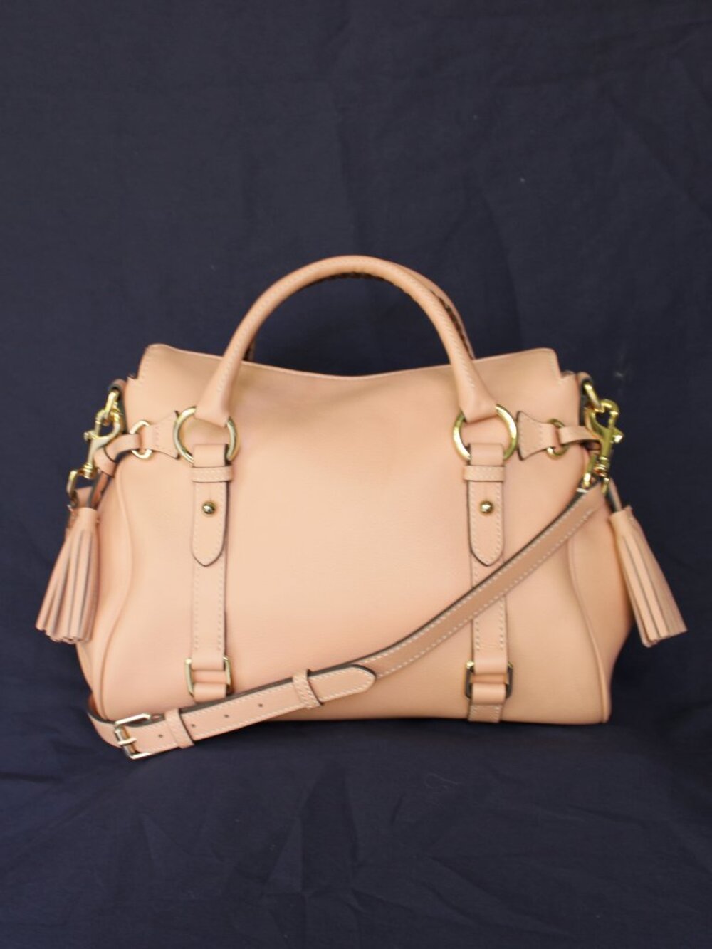 Dooney & Bourke pebbled satchel pink leather Florentine cross body tassel purse - Picture 5 of 11
